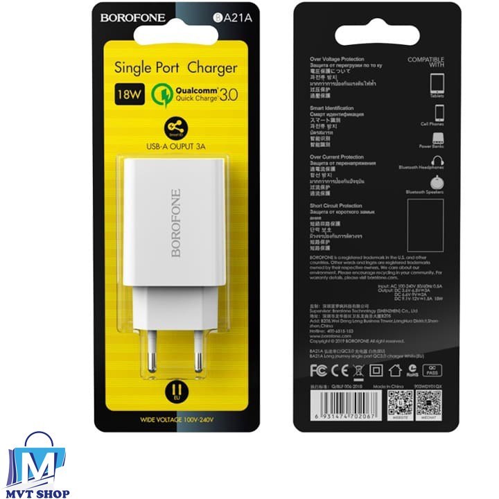 شارژر فست بروفون مدل BA21A QC3.0 18W 3A