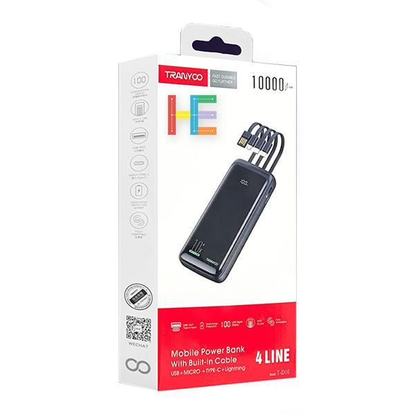 پاوربانک 10000 میلی‌آمپرساعت 10W ترانیو مدل D10